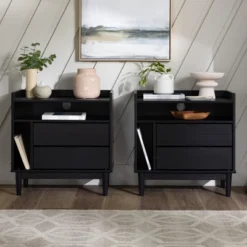 2pk Mid-Century Modern Solid Wood 2 Drawer Storage Nightstands - Saracina Home -Cheap Furniture Store GUEST 081e1c93 fb83 4111 87a0 db5e67515069