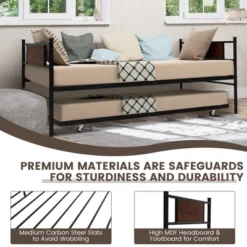 Costway Twin 2-In-1 Daybed Frame With Trundle Bed Set Steel Platform Sofa Bed Black 15 Costway Twin 2-In-1 Daybed Frame With Trundle Bed Set Steel Platform Sofa Bed Black -Cheap Furniture Store GUEST 13325170 02a3 4fd8 ad45 9d81deb660c0