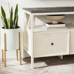 Farmhouse 3 Drawer Wood TV Stand For TVs Up To 65" - Saracina Home -Cheap Furniture Store GUEST 31eff10a 5528 4bba 98ac 4d2069368764