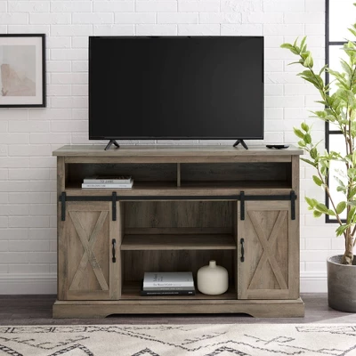 Transitional Sliding Barndoor Highboy TV Stand For TVs Up To 58" - Saracina Home 5 Transitional Sliding Barndoor Highboy TV Stand For TVs Up To 58" - Saracina Home - Image 3