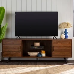 2 Door Mid-Century Modern Wood Storage TV Stand For TVs Up To 80" - Saracina Home -Cheap Furniture Store GUEST 474e4bb8 d0cb 4809 ba15 d0ecb3aa5ec4