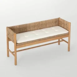 Elden Wood Bench With Woven Back And Loose Cushion Seat - Threshold™ Designed With Studio McGee -Cheap Furniture Store GUEST 512a58d0 258b 4cd4 8401 add11f70e81d