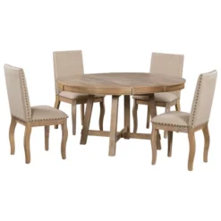5 PCS Round Wood Extendable Dining Table Set With 4 Upholstered Dining Chairs-ModernLuxe -Cheap Furniture Store GUEST 62a0d22f 09b3 4f40 a197 cc20893dc552