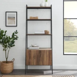 72" Open Shelf And Closed Storage Cabinet Ladder Bookcase - Saracina Home -Cheap Furniture Store GUEST 63ba128c 347b 49bc b7d3 5a205f7232df