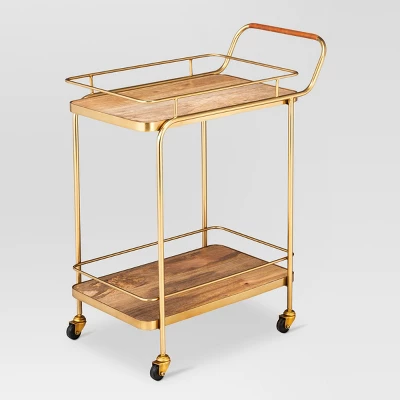 Metal, Wood, And Leather Bar Cart - Gold - Threshold™ 4 Metal, Wood, And Leather Bar Cart - Gold - Threshold™ - Image 2