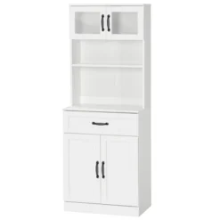 HOMCOM Freestanding Kitchen Pantry, 4-Door Buffet Cabinet With Hutch, Coffee Bar With Adjustable Shelves, 63.5 Inches, White 9 HOMCOM Freestanding Kitchen Pantry, 4-Door Buffet Cabinet With Hutch, Coffee Bar With Adjustable Shelves, 63.5 Inches, White -Cheap Furniture Store GUEST 66068933 5001 4d3c a7c7 1f54b3c22f3d