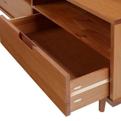 Cara 3 Drawer Mid-Century Modern 3 Drawer TV Stand For TVs Up To 80" - Saracina Home 5 Cara 3 Drawer Mid-Century Modern 3 Drawer TV Stand For TVs Up To 80" - Saracina Home - Image 3