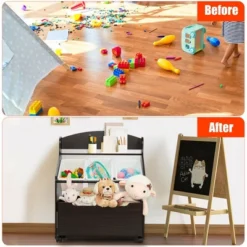 Costway Kids Wooden Toy Storage Unit Organizer W/Rolling Toy Box & Plastic Bins NaturalEspresso -Cheap Furniture Store GUEST 6649d054 ddae 4200 95c9 643014cf866f