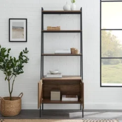 72" Open Shelf And Closed Storage Cabinet Ladder Bookcase - Saracina Home -Cheap Furniture Store GUEST 6884917e 6feb 464d 9a56 e3dd05df4cc1