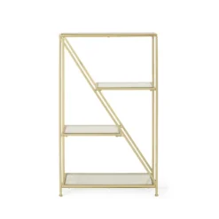 Kokesh Modern Glam Tempered Glass 3 Shelf Asymmetrical Bookcase Gold - Christopher Knight Home -Cheap Furniture Store GUEST 76aac0ad 62b1 4356 b049 86166c87825f