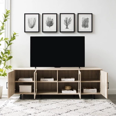 Vik Modern Boho 4 Door Herringbone TV Stand For TVs Up To 80" - Saracina Home 4 Vik Modern Boho 4 Door Herringbone TV Stand For TVs Up To 80" - Saracina Home - Image 2