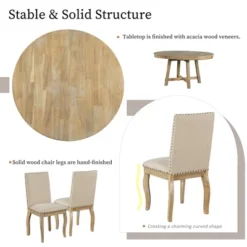 5 PCS Round Wood Extendable Dining Table Set With 4 Upholstered Dining Chairs-ModernLuxe -Cheap Furniture Store GUEST 9ac19d65 3748 4874 9cdb f877628812e6