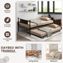 Costway Twin 2-In-1 Daybed Frame With Trundle Bed Set Steel Platform Sofa Bed Black 16 Costway Twin 2-In-1 Daybed Frame With Trundle Bed Set Steel Platform Sofa Bed Black -Cheap Furniture Store GUEST 9cff8a64 03ba 49e9 9437 42d88358e946
