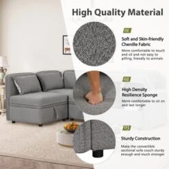 122.8" Minimalist Convertible Modular Sofa, Upholstered Sectional Sofa Couch With 5 Pillows-ModernLuxe -Cheap Furniture Store GUEST b708a31d 70a5 40da 9681 548a896ef1af