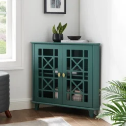 2 Door Corner Accent Cabinet With Fretwork Doors - Saracina Home -Cheap Furniture Store GUEST cfceebbb fbd4 44ae b375 5b6a98a22a32