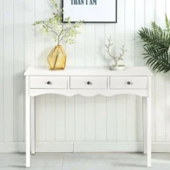 Costway Console Table Hall Table Side Table Desk Accent Table 3 Drawers Entryway White -Cheap Furniture Store GUEST e6e72db3 43b3 42d6 95f8 7e6c90496612