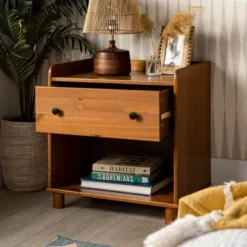 Set Of 2 Katie Transitional Tray Top 1 Drawer Solid Wood Nightstands Caramel - Saracina Home -Cheap Furniture Store GUEST eb23e422 fbb6 4cbe 9d79 eccf62732510