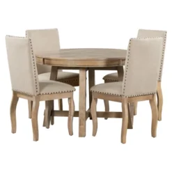 5 PCS Round Wood Extendable Dining Table Set With 4 Upholstered Dining Chairs-ModernLuxe -Cheap Furniture Store GUEST fbbff2cd 1c63 4fc1 baba 030f081038fe
