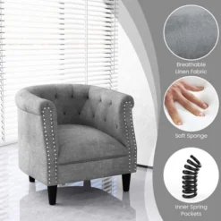 Costway Modern Accent Chair With Ottoman Armchair Barrel Sofa Chair With Footrest Grey -Cheap Furniture Store GUEST fe363bf6 0f13 4b84 809e 32e0eedb3386